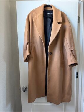 Zara Caramel/Tan Long Wool-Blend Coat